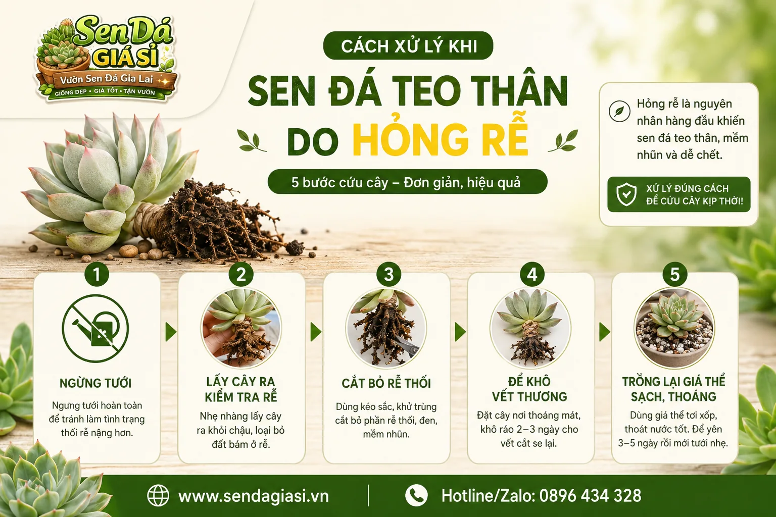 Cách xử lý sen đá teo thân do hỏng rễ