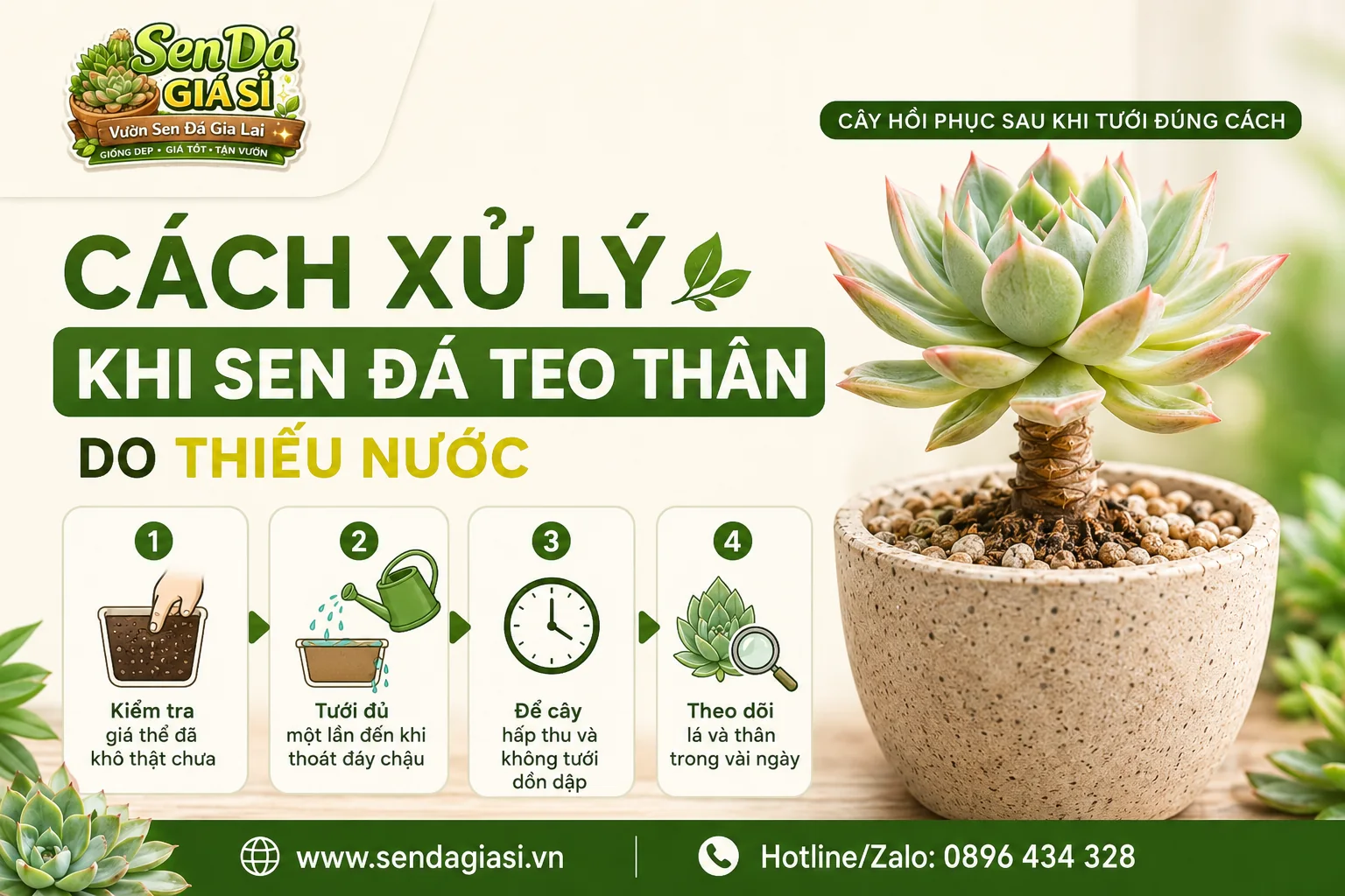 Cách xử lý sen đá teo thân do thiếu nước