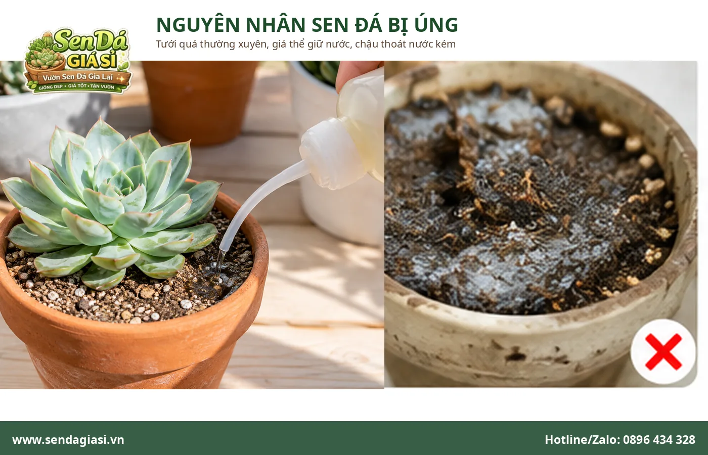Nguyên nhân sen đá bị úng do tưới nhiều và giá thể giữ nước