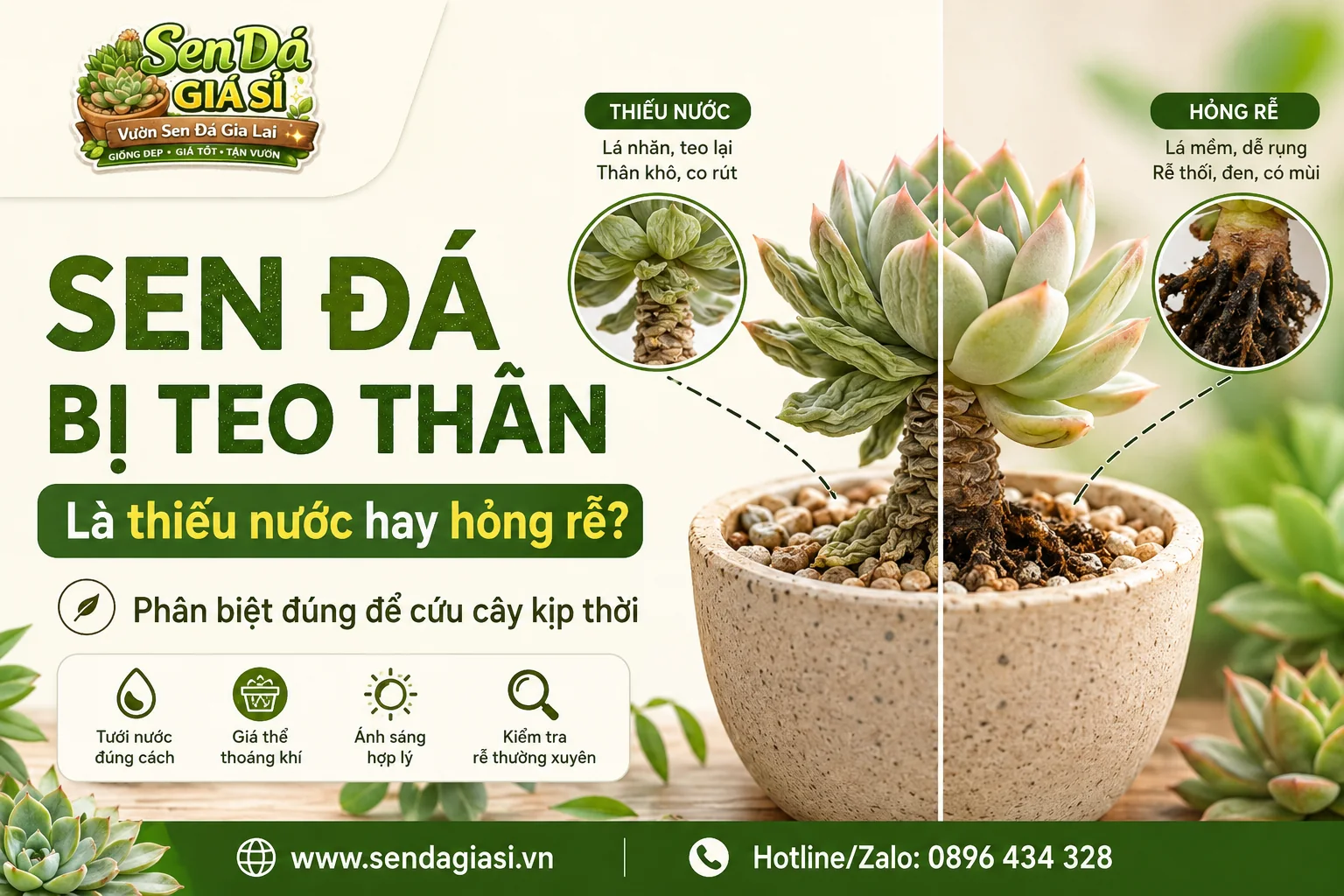 Sen đá bị teo thân là thiếu nước hay hỏng rễ
