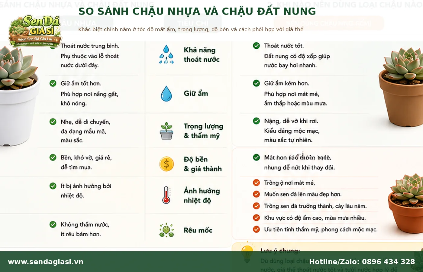 So sánh chậu nhựa và chậu đất nung khi trồng sen đá
