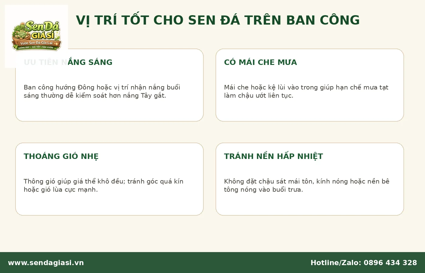 Vị trí tốt để sen đá ngoài ban công có nắng sáng và mái che mưa
